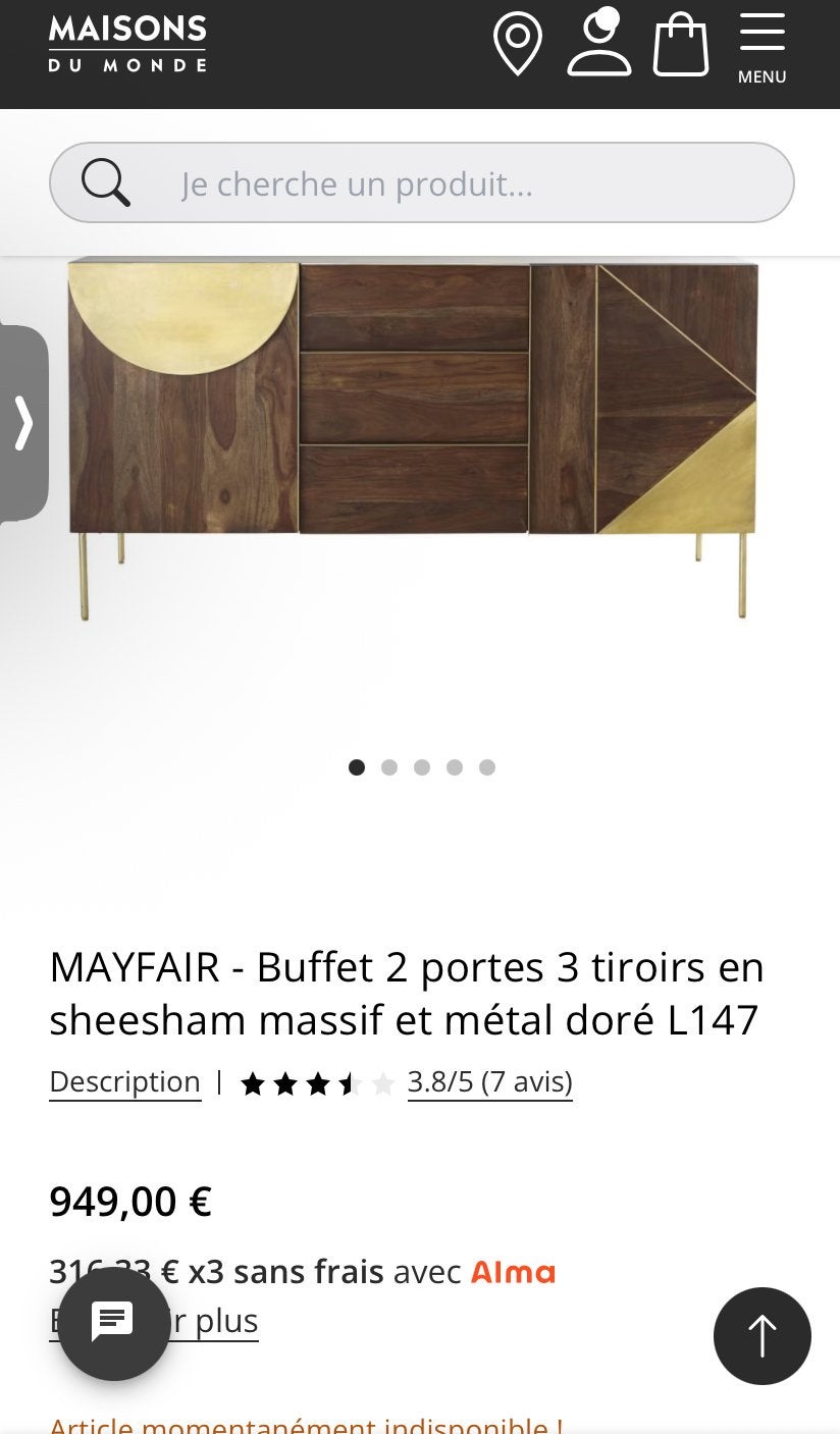 Buffet indien en bois sheesham maison du monde payé 949€, Maison & Meubles, Enlèvement, Comme neuf