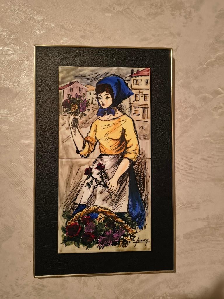 Schilderij op geglazuurde tegels gesigneerd Lunay, Ophalen of Verzenden