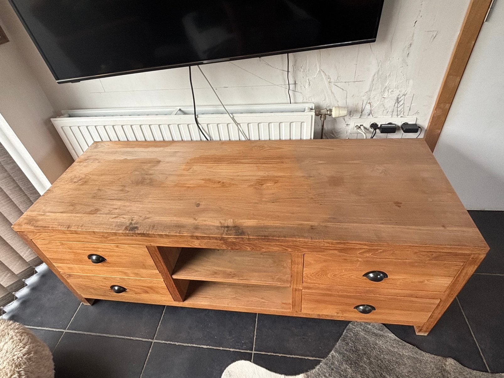 Massief teak tv-meubel – 160 cm breed, Ophalen, Gebruikt, Teakhout, Landelijk