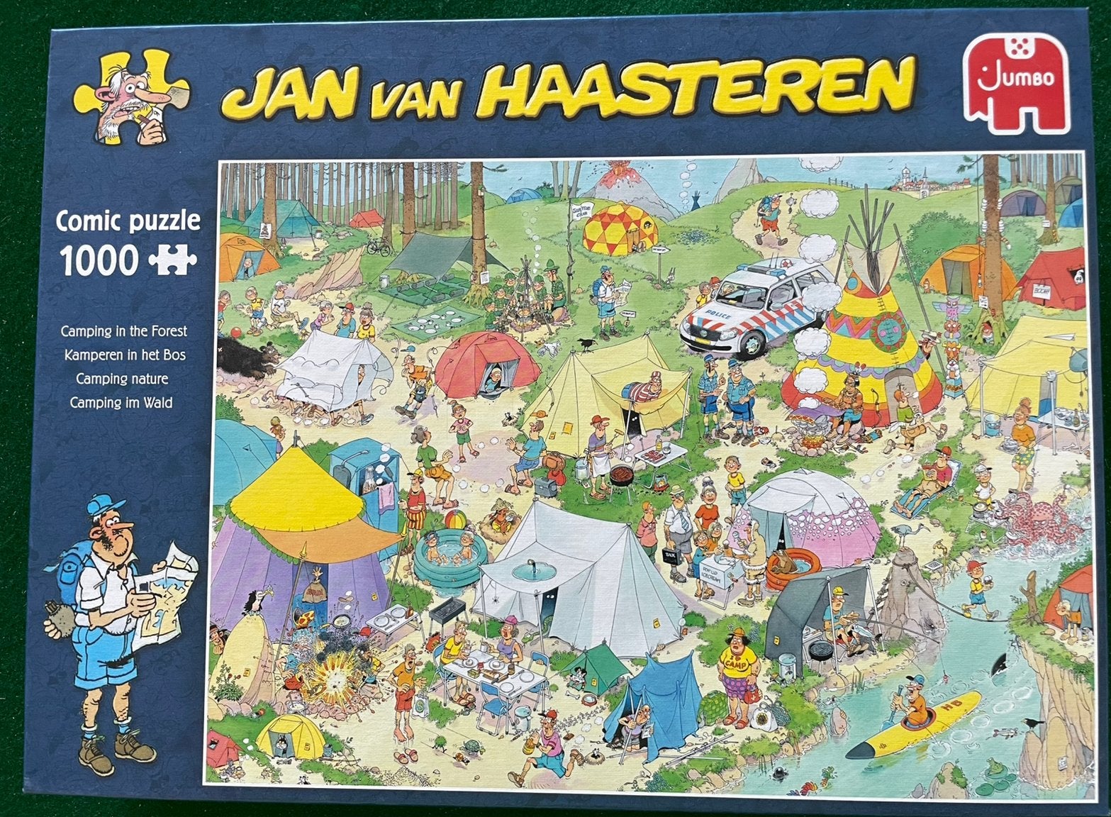 Jan van Haasteren puzzel 1000 stukjes- Kamperen in het Bos, Hobby en Vrije tijd, Denksport en Puzzels, Ophalen of Verzenden, Zo goed als nieuw
