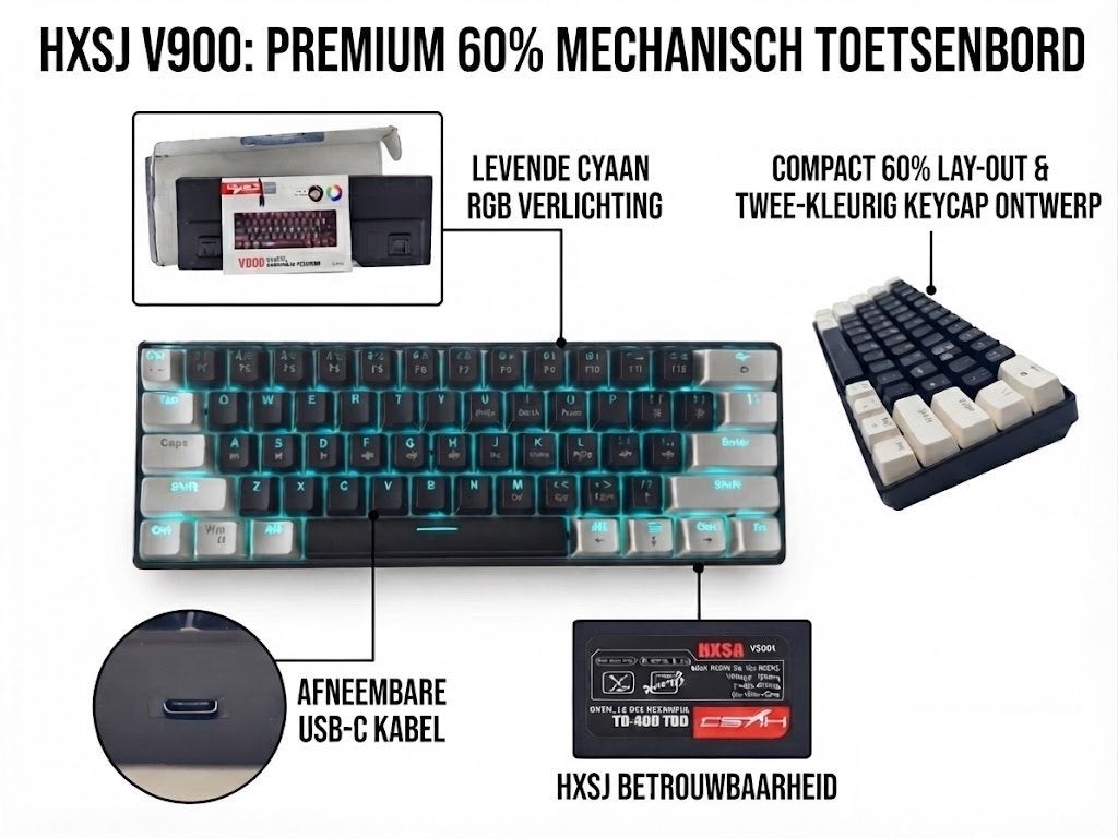 HXSJ V900 Mechanisch Gaming Toetsenbord 60% Compact - nwst!, Gaming toetsenbord, Zo goed als nieuw, Qwerty, Bedraad