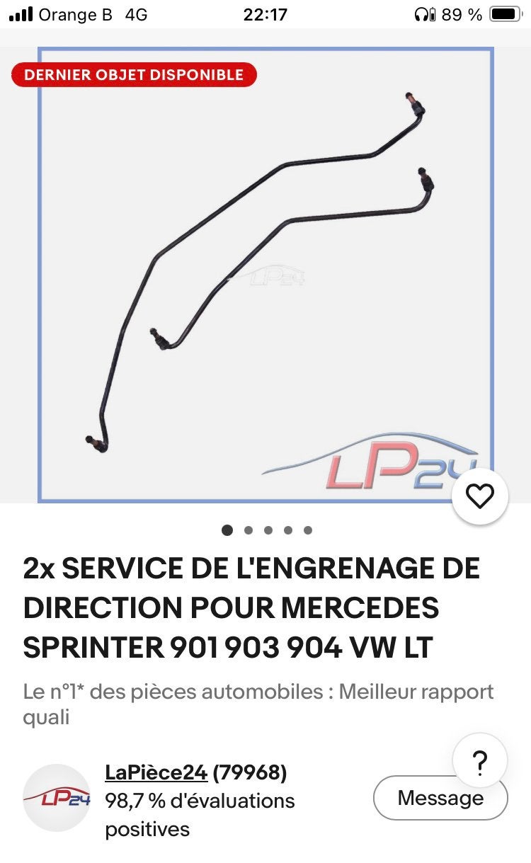 Tuyau de pression crémaillère sprinter 901 903 904 VW LT, Ophalen