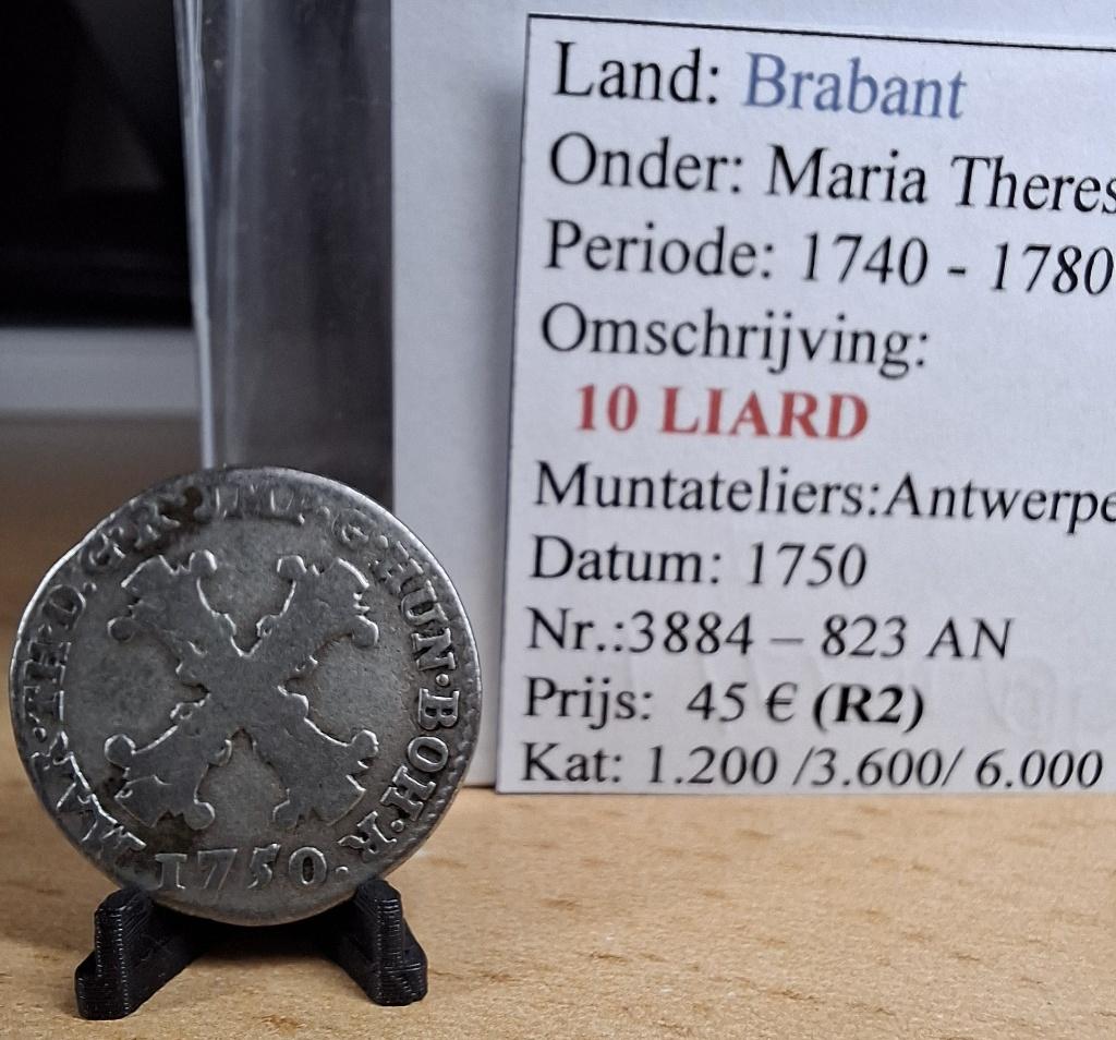 10 Liard - 1750 - Antwerpen - Maria Theresia - @45€, Postzegels en Munten, Munten | België, Verzenden, Zilver, Losse munt, Zilver