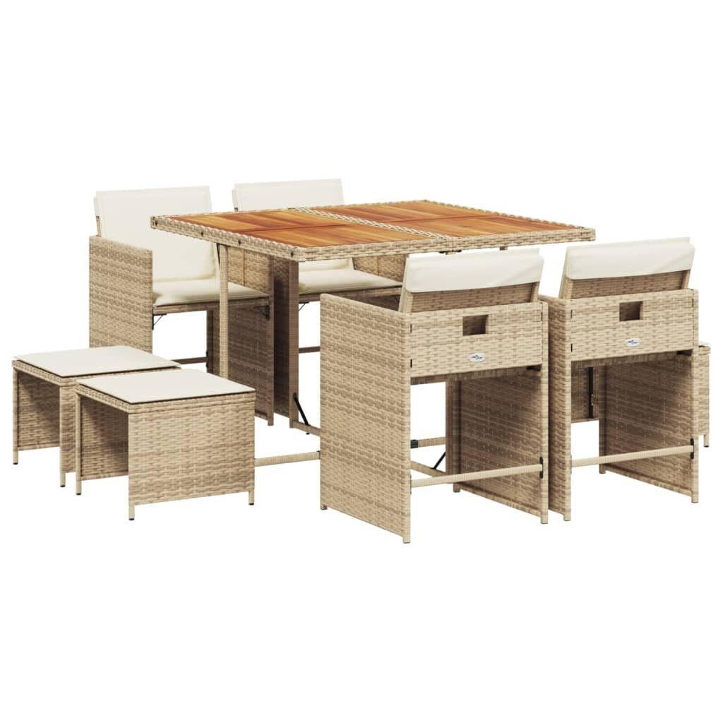 9-delige Tuinset Mischa met kussens poly rattan beige, Neuf, Osier, Salons de jardin, Chaise