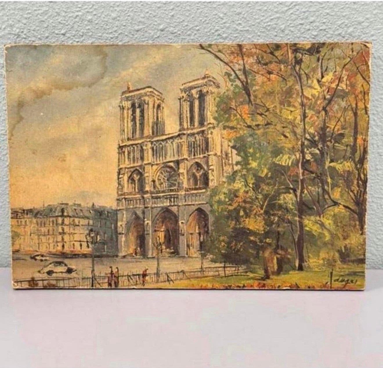murale cathédrale Notre-Dame de Paris, France, sur bois, TV, Enlèvement ou Envoi, Signé, Paysage, Vintage