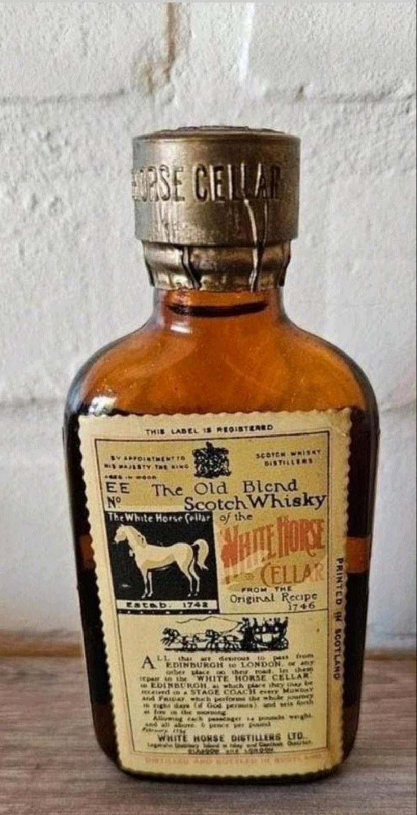White horse cellar 4 october 1951 miniatuur whisky zeldzaam, Verzamelen, Ophalen of Verzenden
