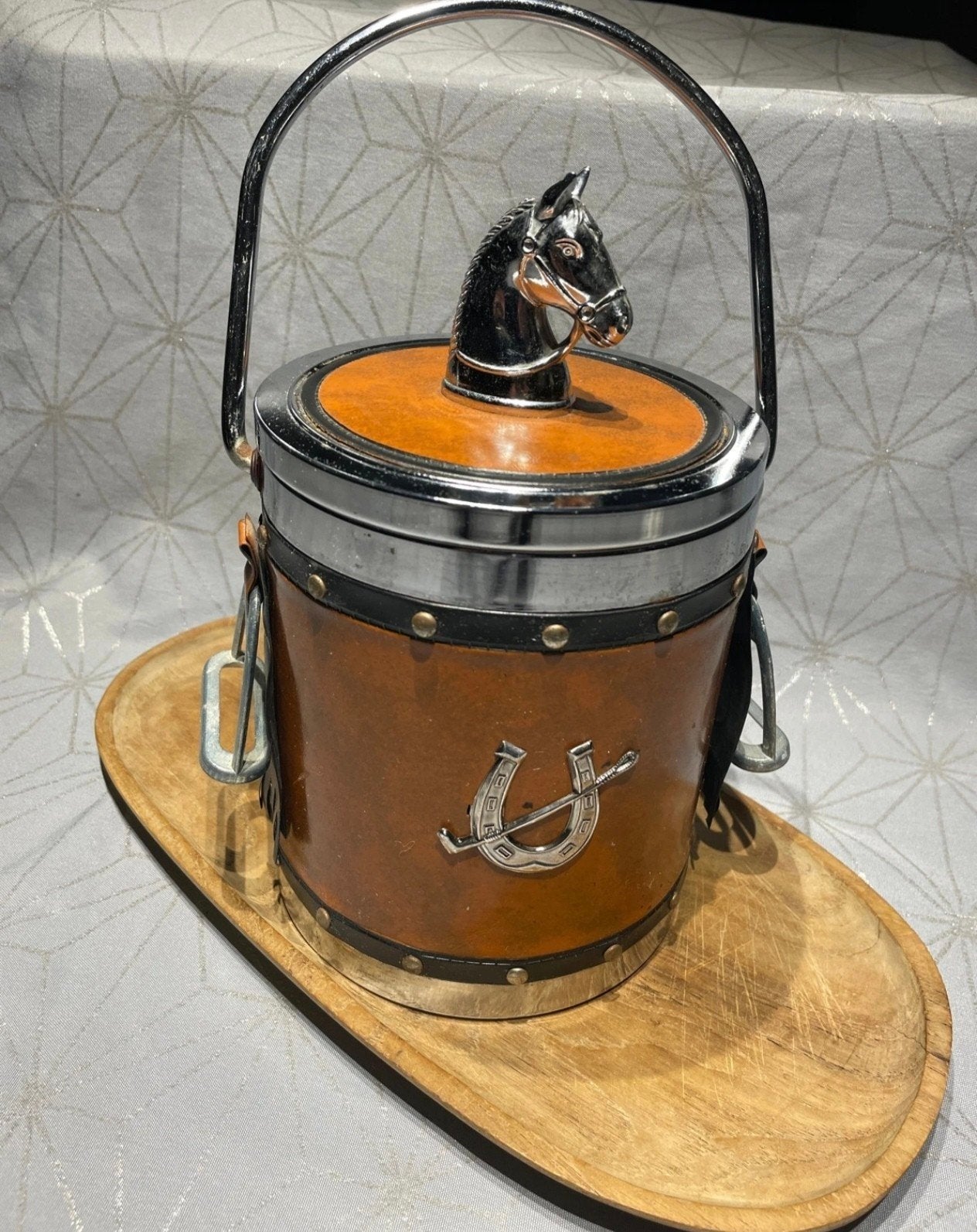 Vintage IJsemmer / Ice Bucket – Paardenthema (Leder look), Ophalen of Verzenden