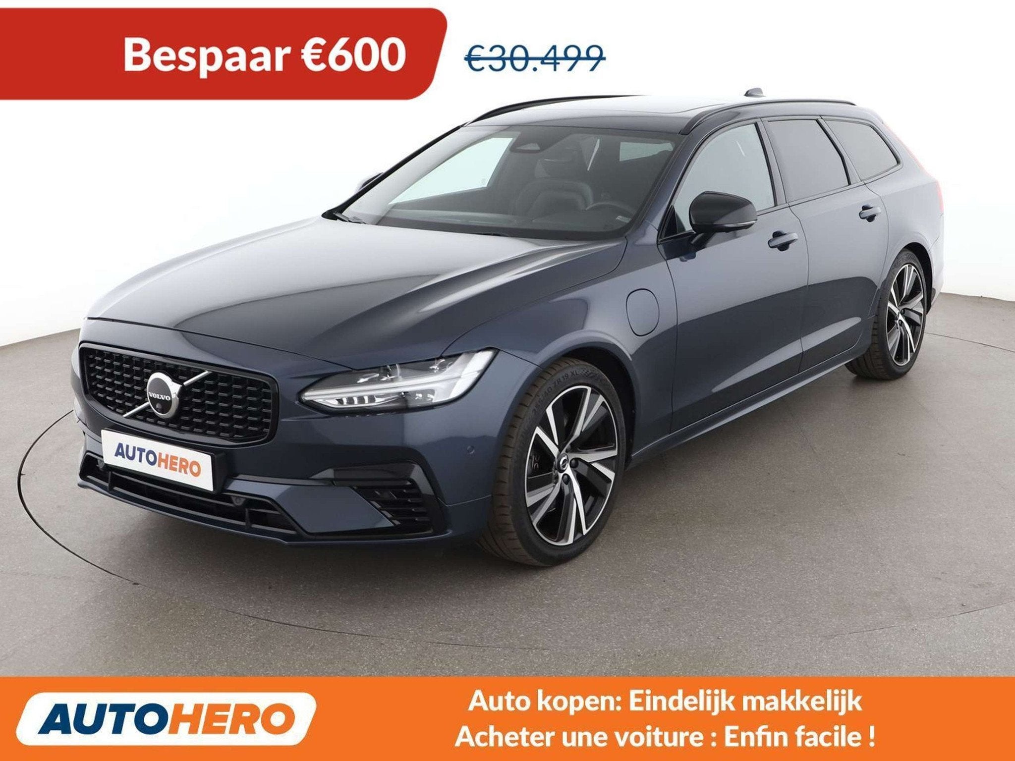Volvo V90 2.0 T6 Plug-in Hybrid R Design AWD (bj 2021), Auto's, Automaat, 341 pk, 1969 cc, Blauw