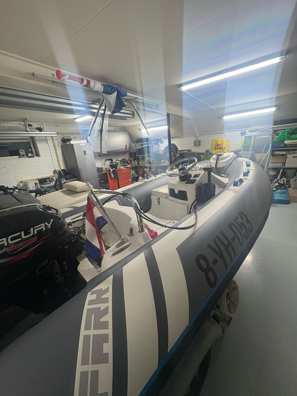 Snelle RIB motorboot met 15pk Mercury en trailer, Watersport en Boten, Ophalen, Zo goed als nieuw, Motorslot, Mercury