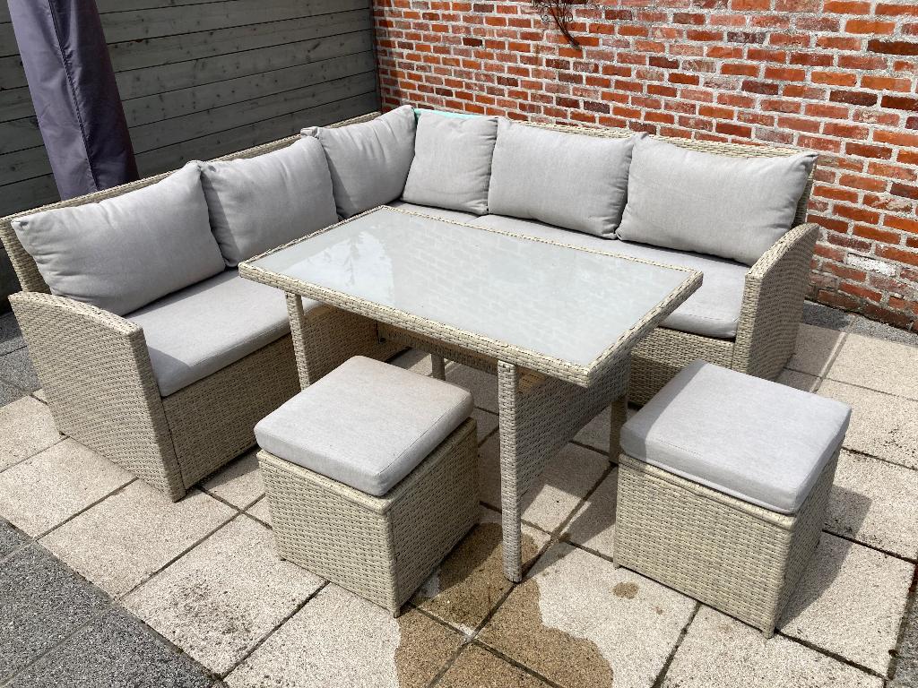 Dining loungeset, Tuin en Terras, Ophalen, Gebruikt, Rotan, Bank