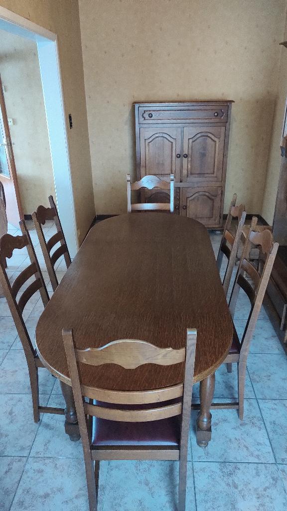 salontafel met zes stoelen, 150 à 200 cm, Cinq personnes ou plus, Comme neuf, Enlèvement