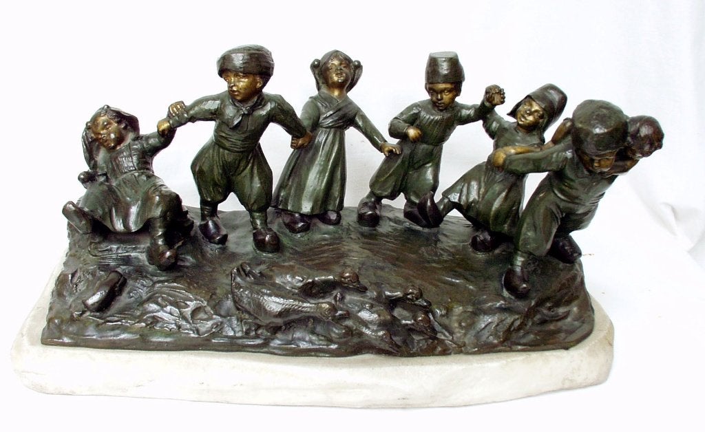 Georges Flamand - Bronzen Beeld., Antiek en Kunst, Kunst | Beelden en Houtsnijwerken, Beeld, Brons, Scène, 20 - 50 cm, Europa