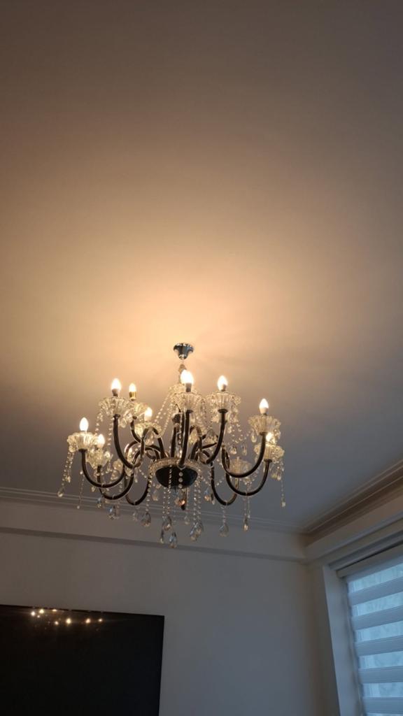 Prachtige XL zwarte kroonluchter 15  armen inclusief lampen, Huis en Inrichting, Lampen | Kroonluchters, Glas, Ophalen