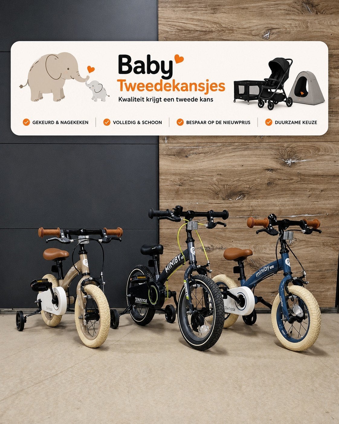 QPlay Miniby 3-in-1 fiets: loopfiets, zijwieltjes, zonder, Ophalen of Verzenden