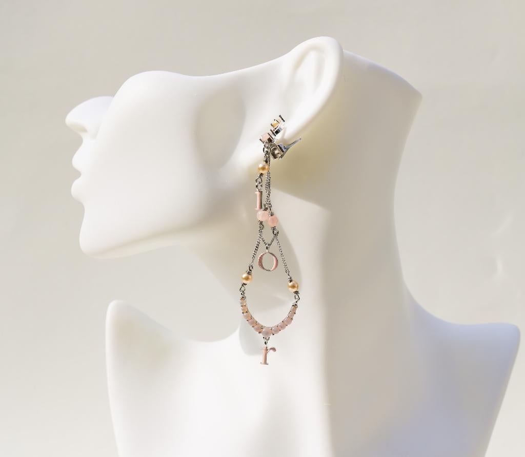 Prachtige lange oorbellen met Dior-clip - nieuw, Ophalen of Verzenden, Nieuw, Roze, Zilver