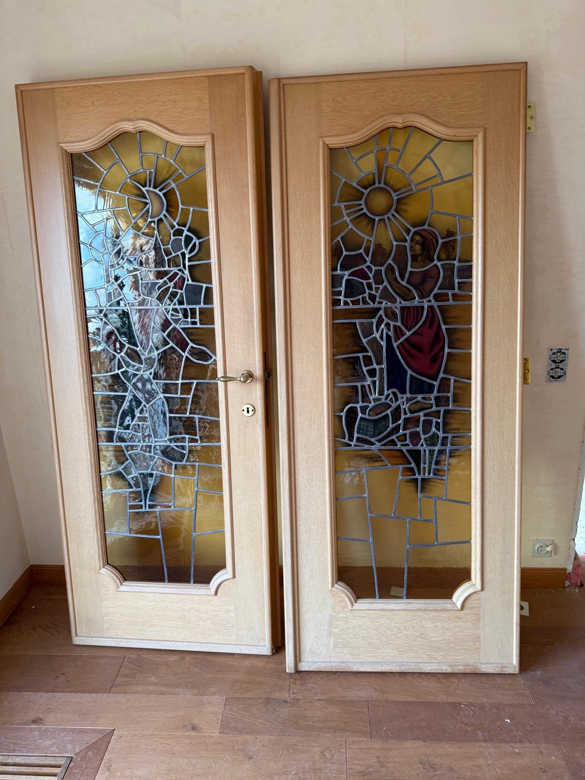Glas in lood houten deur, Ophalen, Zo goed als nieuw, Glas