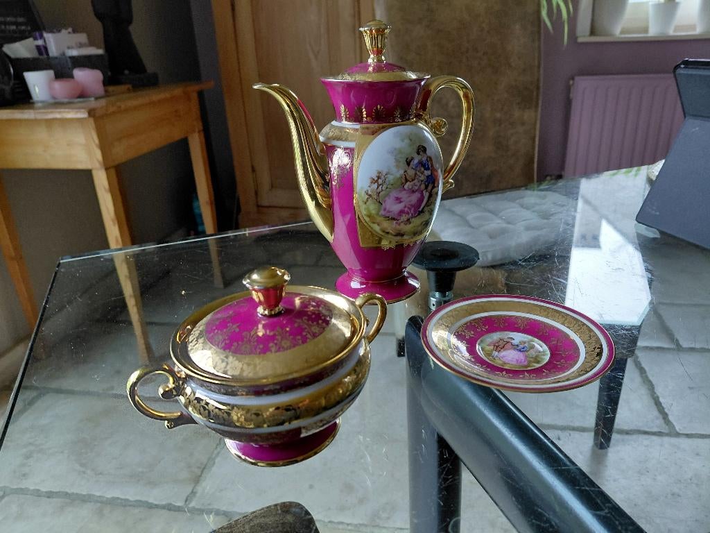Cafetière et sucrier dorés  Manufacture Porzellan, Antiquités & Art, Enlèvement