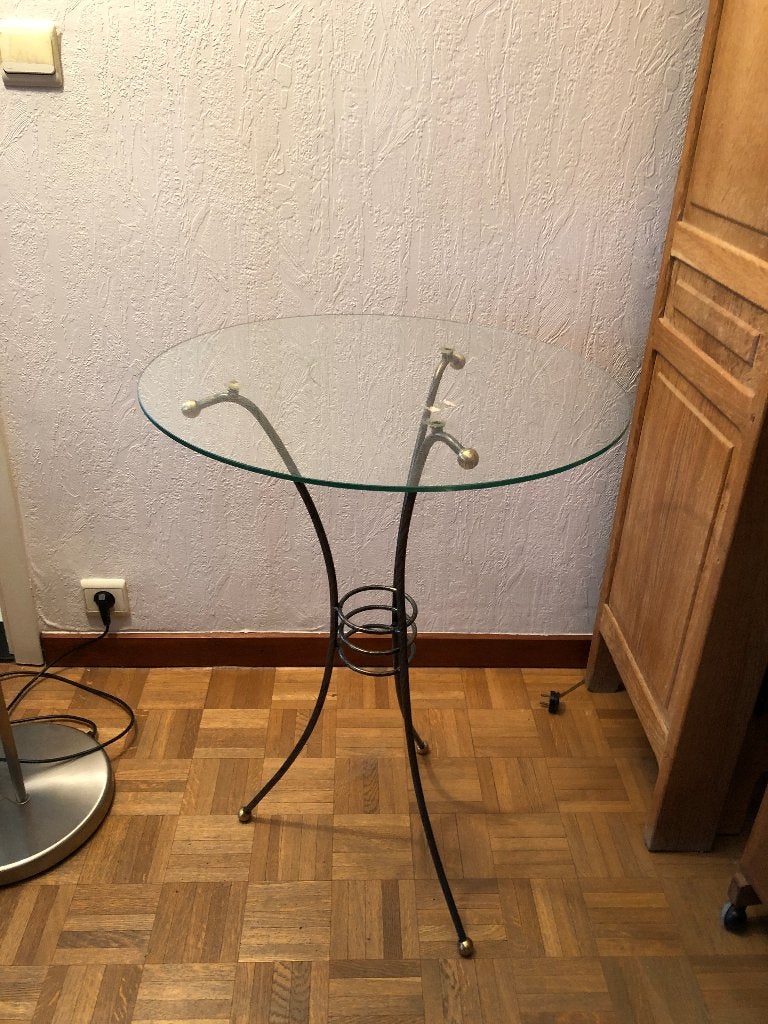 Guéridon fer forgé plateau verre - table, Maison & Meubles, 55 à 75 cm, Rond, Verre, Enlèvement