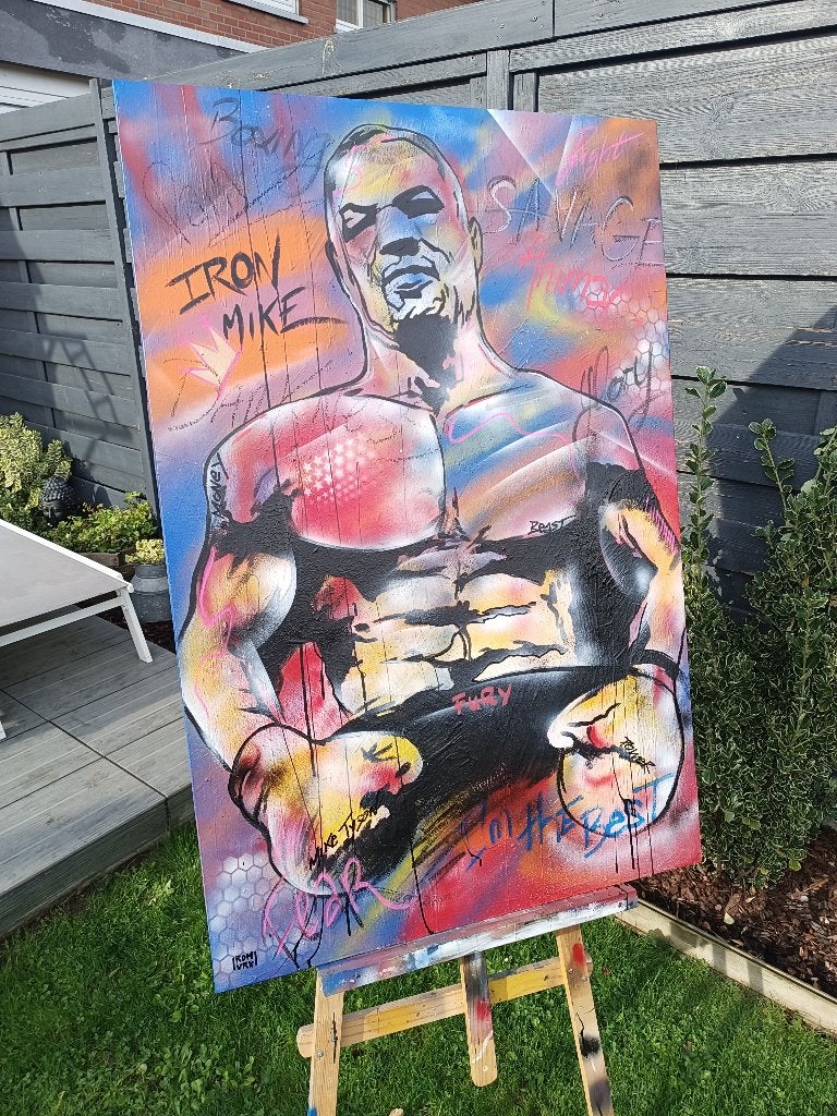 Peinture Mike Tyson xxl popart, Antiquités & Art, Bois, Enlèvement ou Envoi, Texturé, Technique mixte