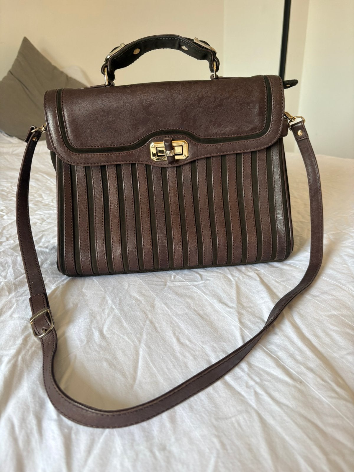 Da Milano vintage leren handtas / satchel met schouderiem, Handtassen en Accessoires, Tassen | Damestassen, Zo goed als nieuw