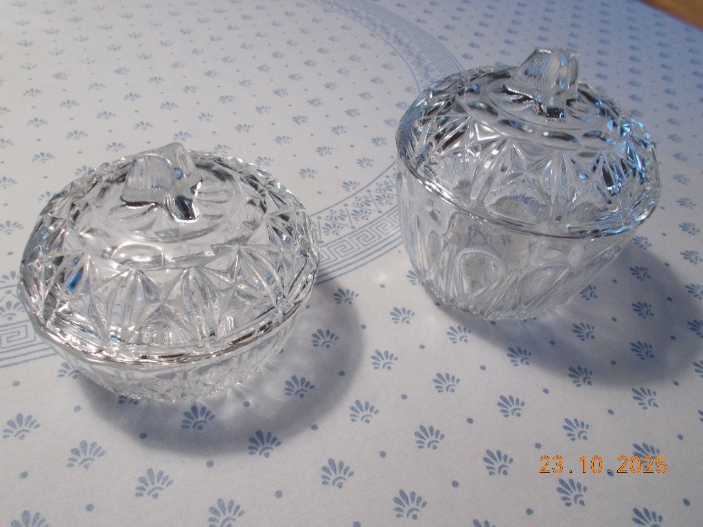 Set van 2 Vintage glazen potjes (Reims), Verre ou Verres, Vintage, Comme neuf, Verre