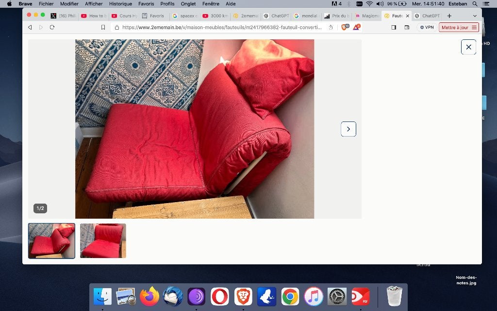 Fauteuil Lit convertible 1 personne, Maison & Meubles, Rouge, Une personne, Utilisé, 200 cm