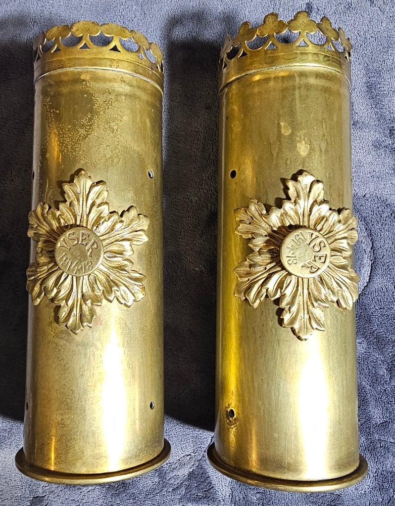Paire de vases OBUS Douilles Allemandes Spandau 1917-Yser, Enlèvement ou Envoi, Cuivre