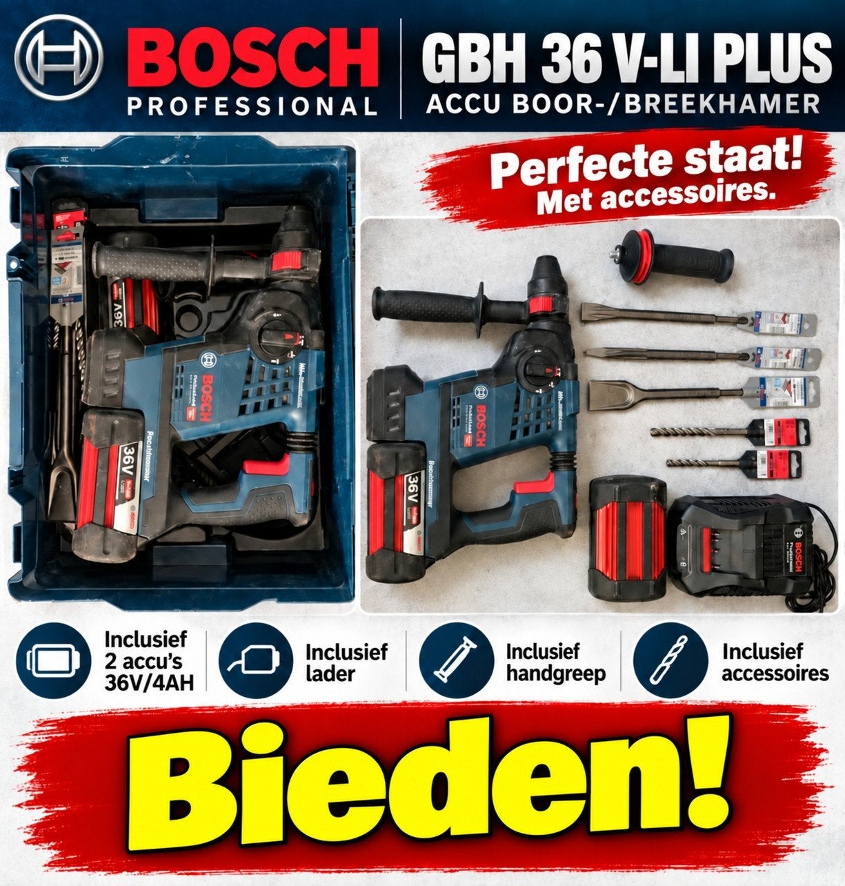 BOSCH Proffesionele Accuboormachine 36V GBH-LI plus!, Ophalen, Gebruikt, Accuboormachine, Bosch