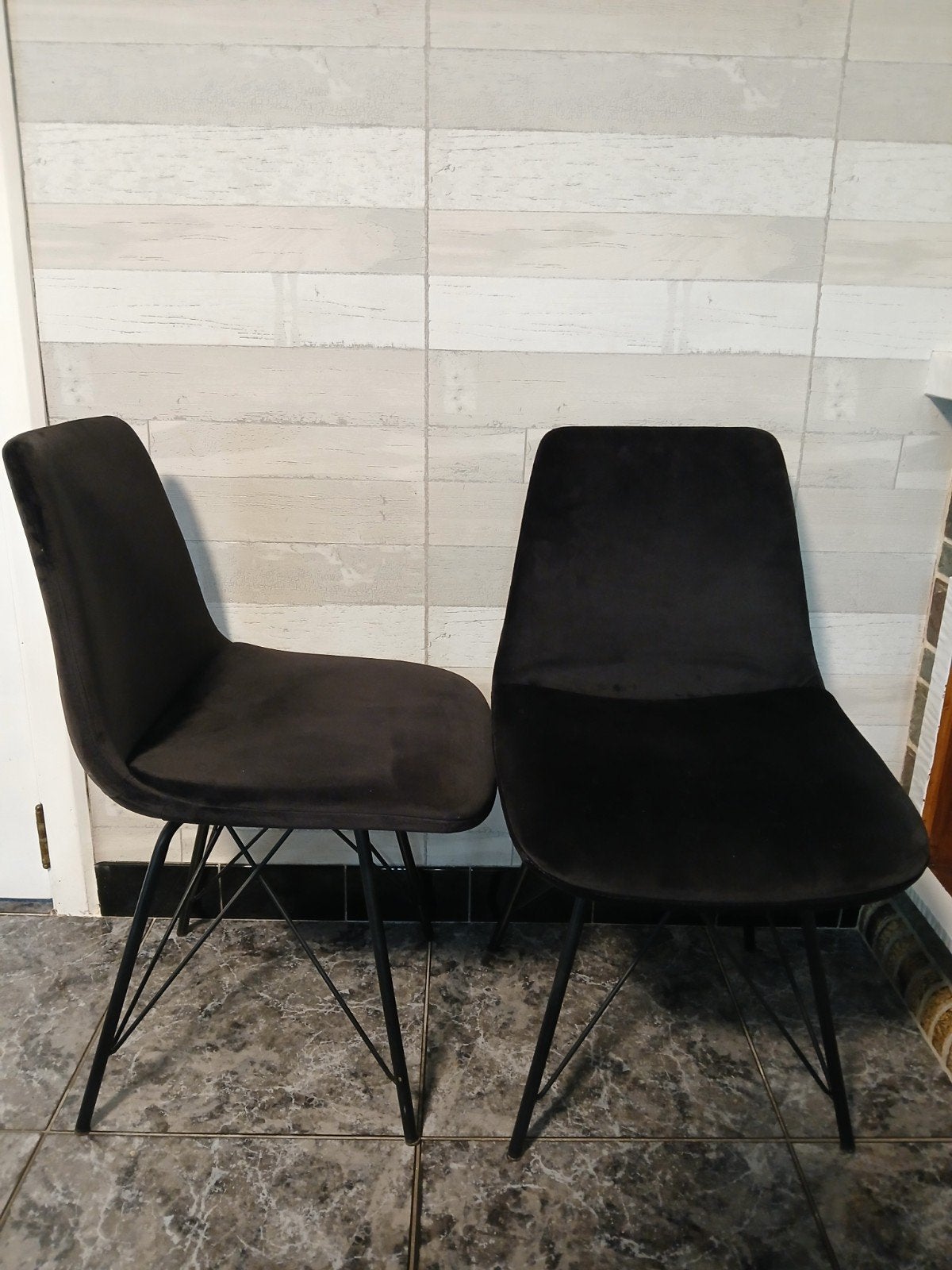 4 zwarte velvet stoelen, Huis en Inrichting, Stoelen, Ophalen, Zwart, Stof, Vier
