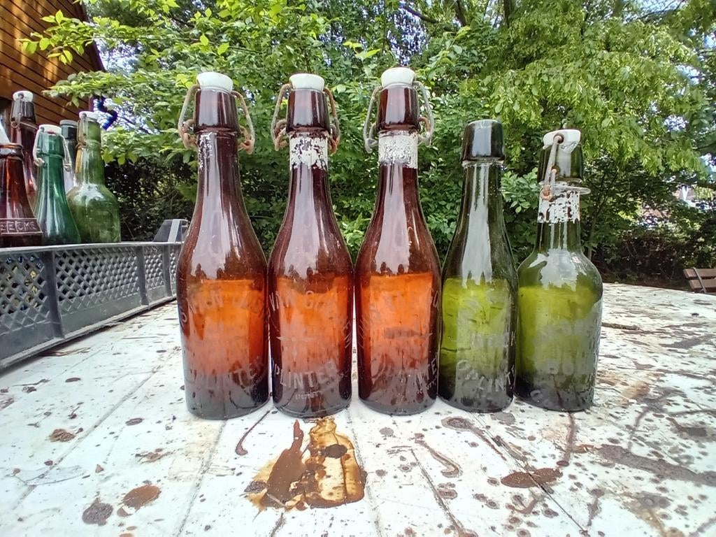 Oude vintage bierflessen L Van Goethem Oplinter, Ophalen of Verzenden