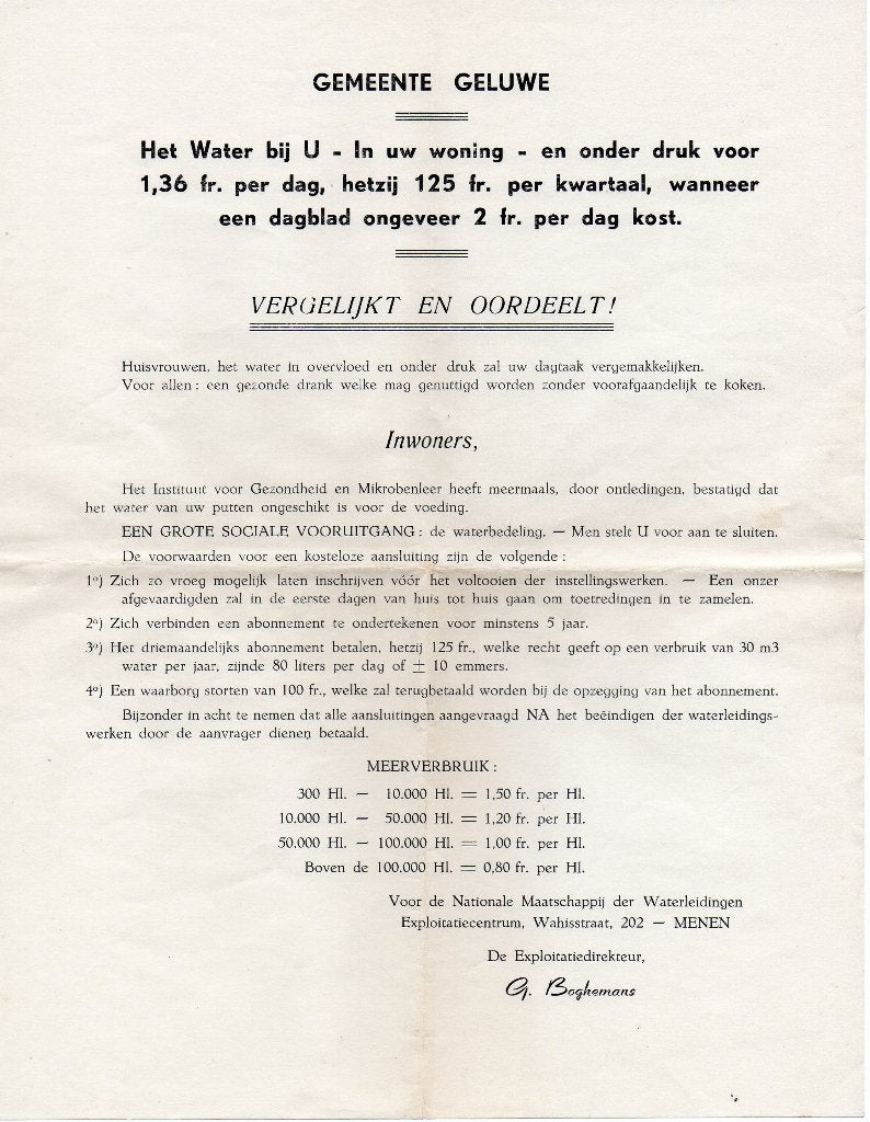 Geluwe Wervik brief aansluiting waterleiding, Verzamelen, Overige Verzamelen, Ophalen of Verzenden