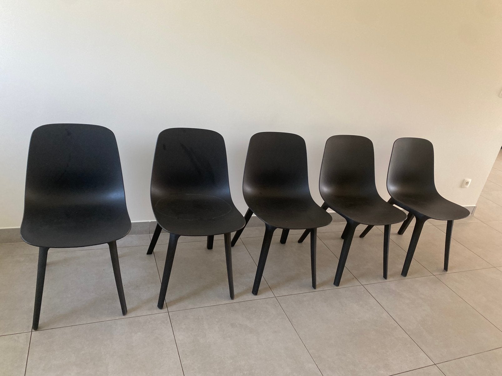 5 IKEA eetkamerstoelen Antraciet, Ophalen, Gebruikt, Grijs, Kunststof