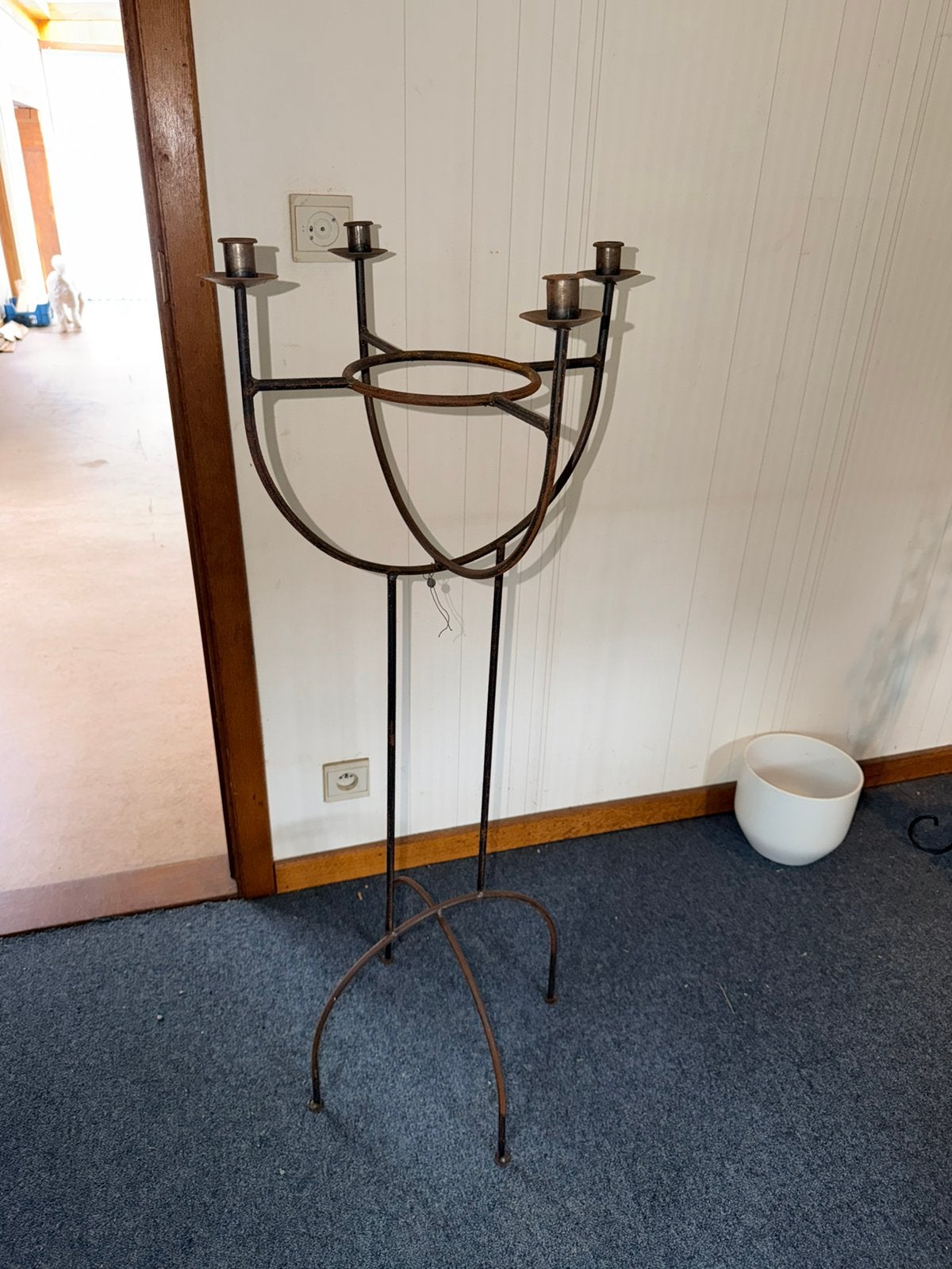 Vintage smeedijzeren kandelaar met 4 kaarshouders, Ophalen, Zo goed als nieuw, Kandelaar
