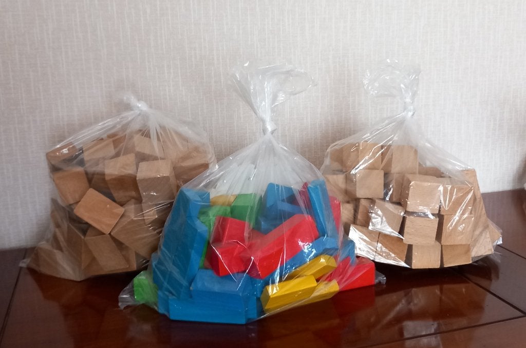 3 sacs de blocs de jeu en bois, Enlèvement, Utilisé, Autres types