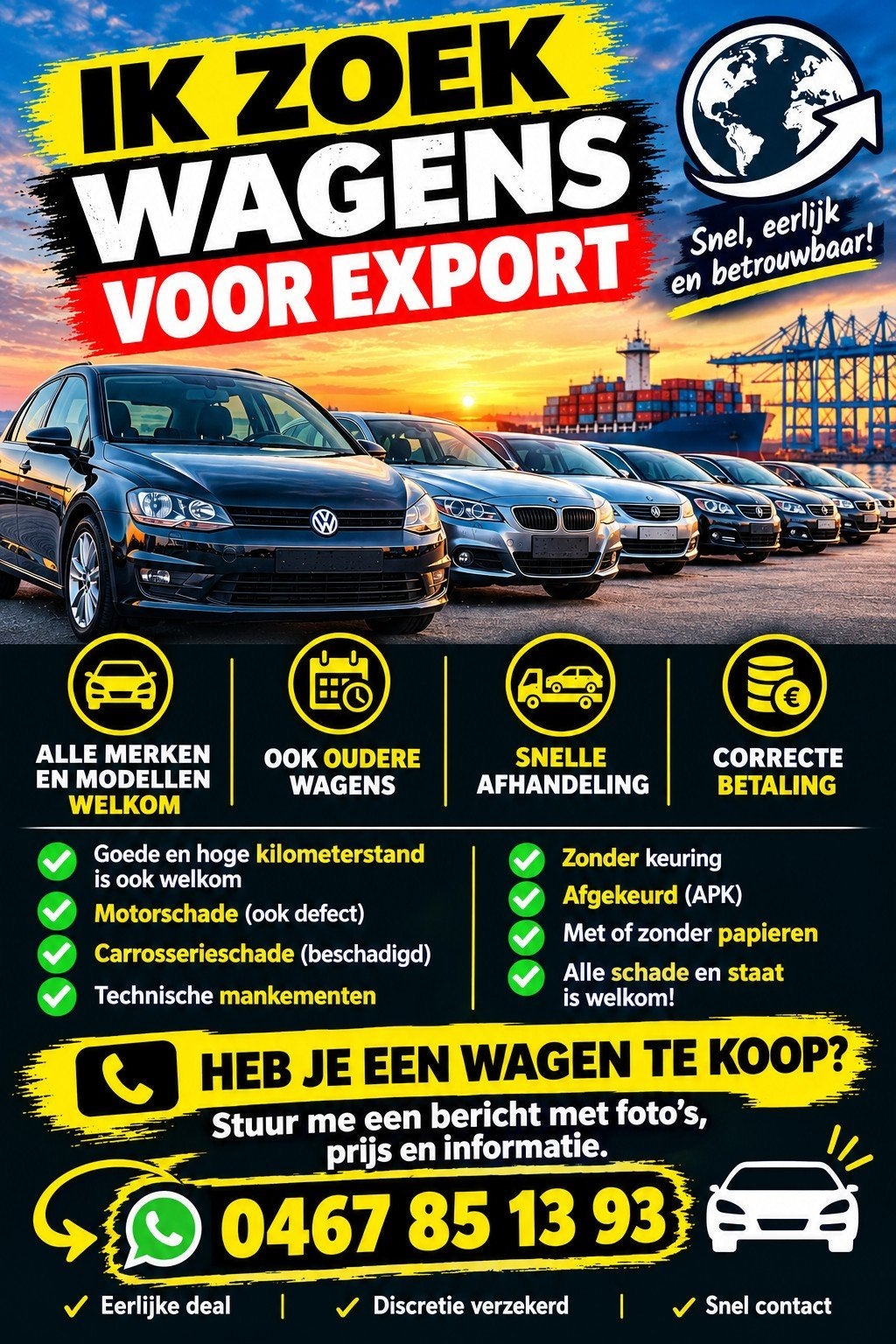 wagens Gezocht voor export, Auto's, Particulier, Te koop