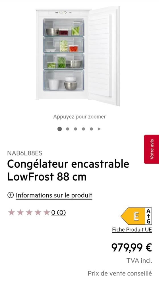 Congélateur encastrable AEG 88CM NEUF, Electroménager, Neuf, Congélateur, Enlèvement, Encastré