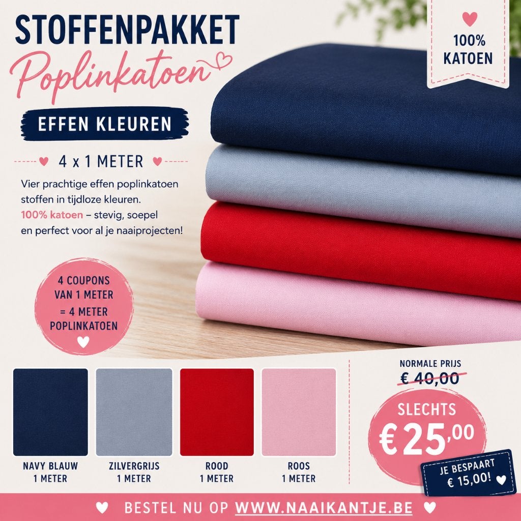 PROMO : stoffenpakket Poplin katoen uni kleuren, Hobby en Vrije tijd, Overige kleuren, 120 cm of meer, Ophalen of Verzenden, Katoen