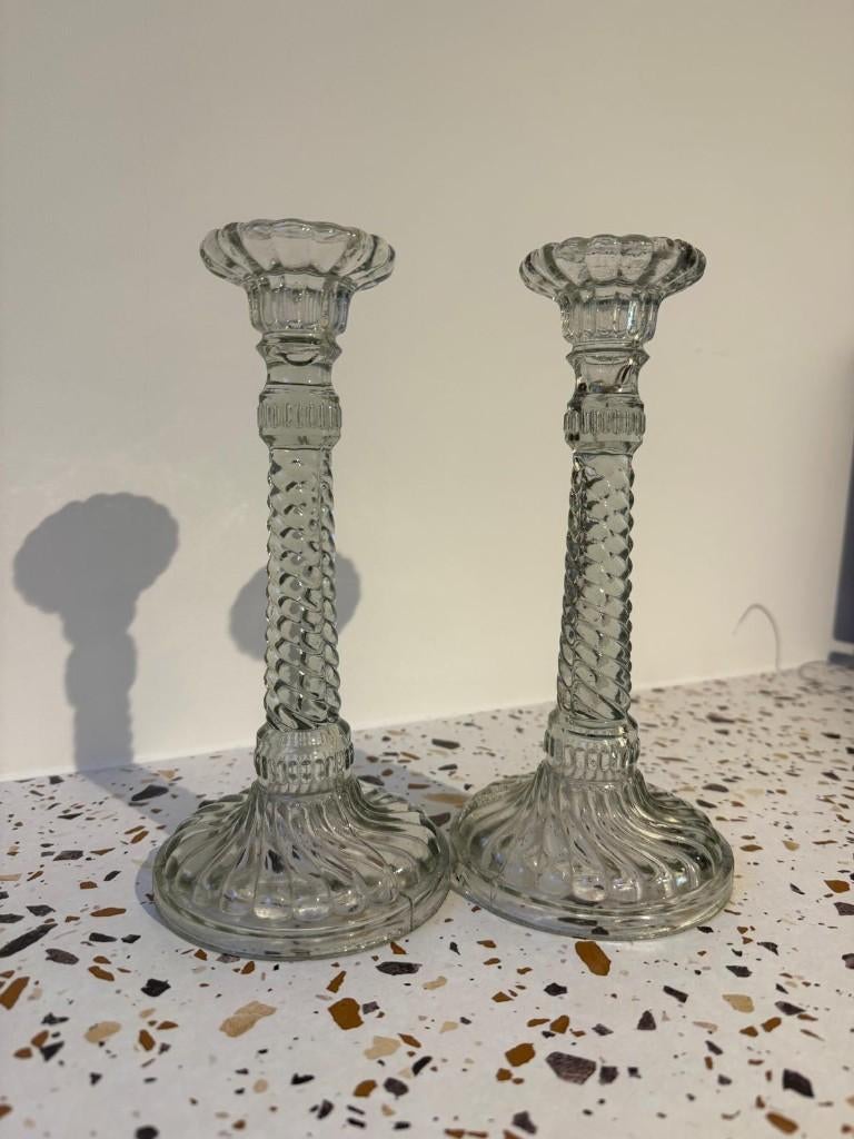 Vintage glazen kandelaars set – retro design, Ophalen, Huis en Inrichting