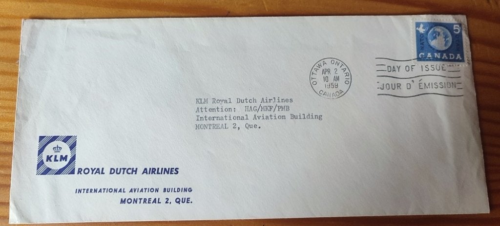 Envoi postal KLM avec cachet canadien, Enlèvement ou Envoi, Affranchi, Amérique du Nord