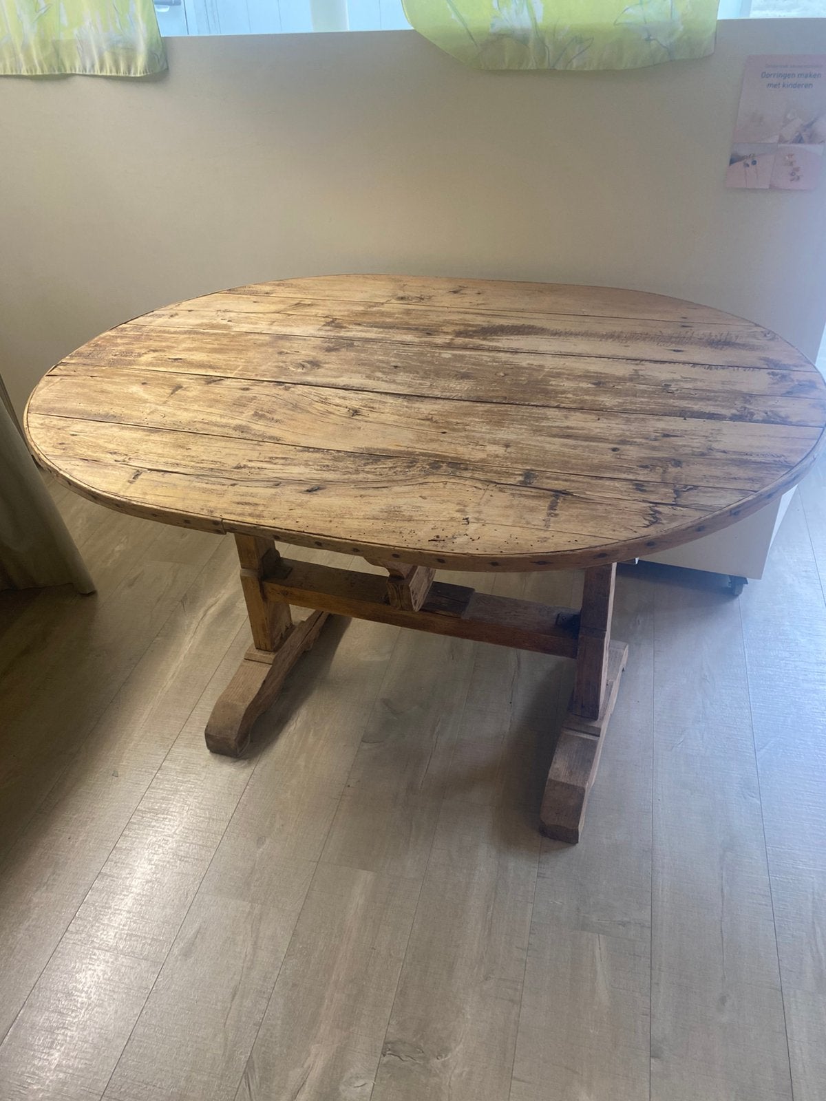 Antieke ovalen grenen tafel, Ophalen, Gebruikt