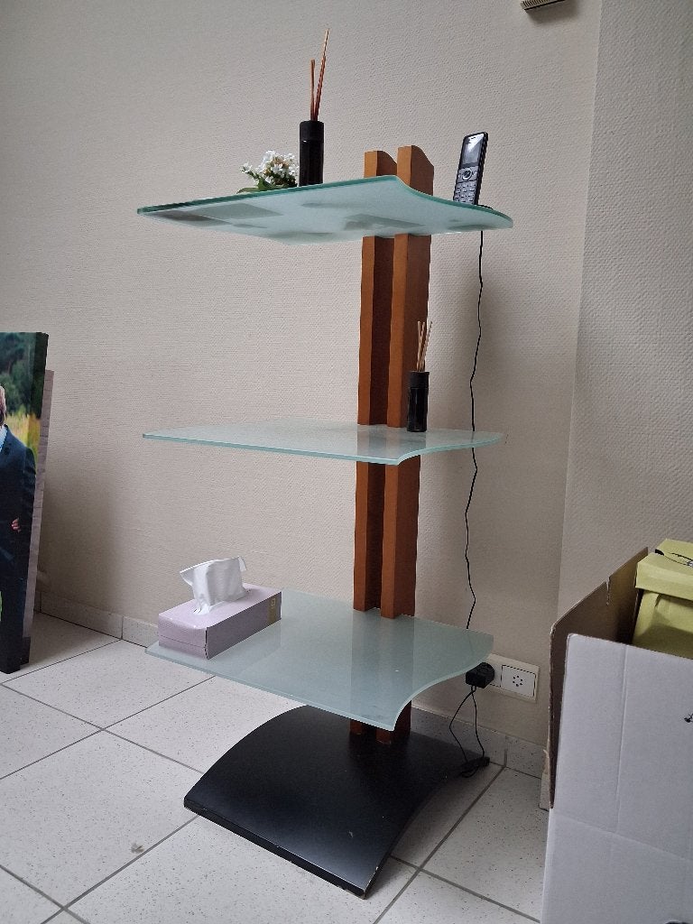 Houten rek met glazen leggers, Enlèvement, Comme neuf