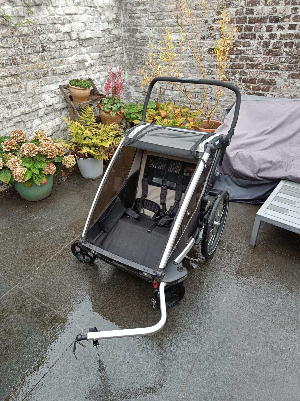 Thule Chariot Lite double incl regenhoes, zonnescherm, Ophalen, Gebruikt, Opvouwbaar, 40 tot 60 kg