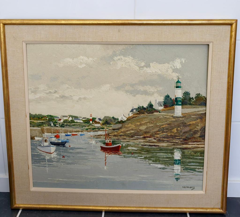 Maurice WOLMANS–"Port de Doélan"-Huile au couteau–70 x 60 cm, Antiquités & Art, Enlèvement