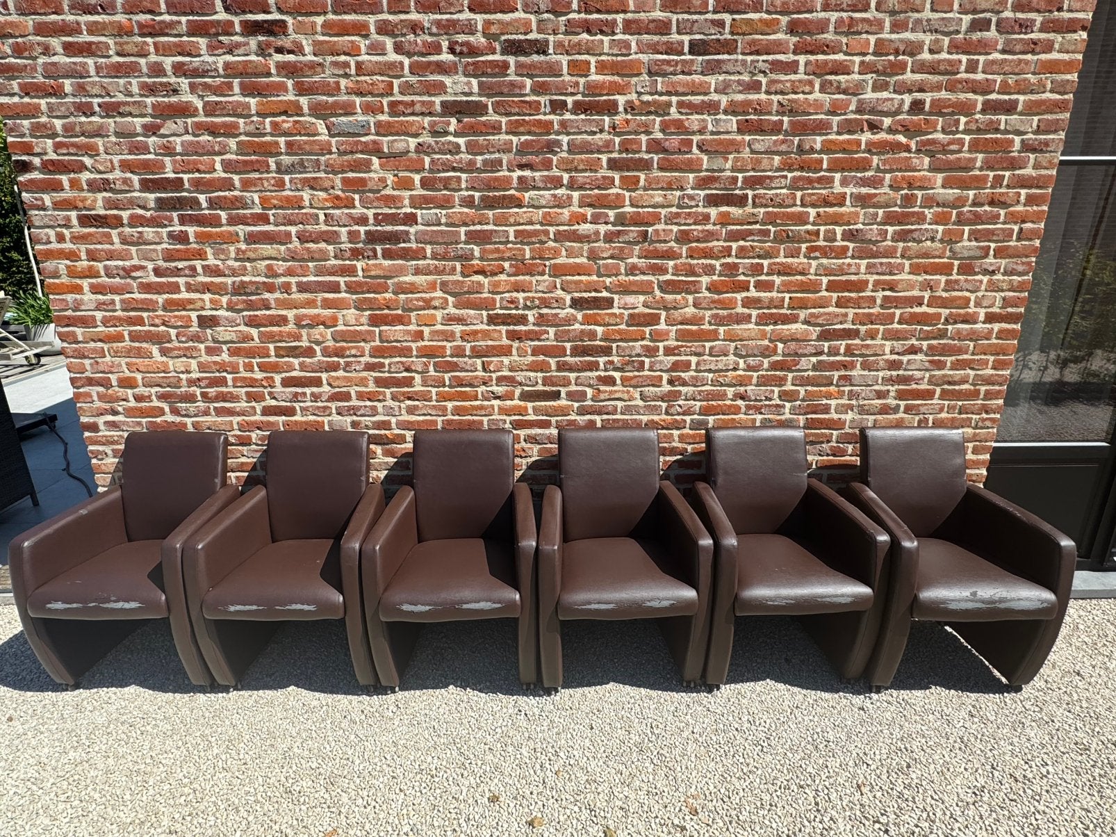 6 stevige echte lederen kuipstoelen op wieltjes – €240/set, Huis en Inrichting, Stoelen, Ophalen, Zo goed als nieuw, Bruin