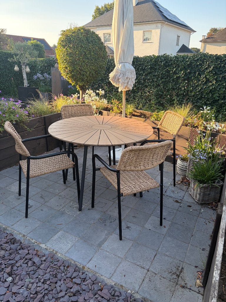Tuinset Bohemian zwart metaal met rotan, Ophalen, 4 zitplaatsen, Rotan, Nieuw