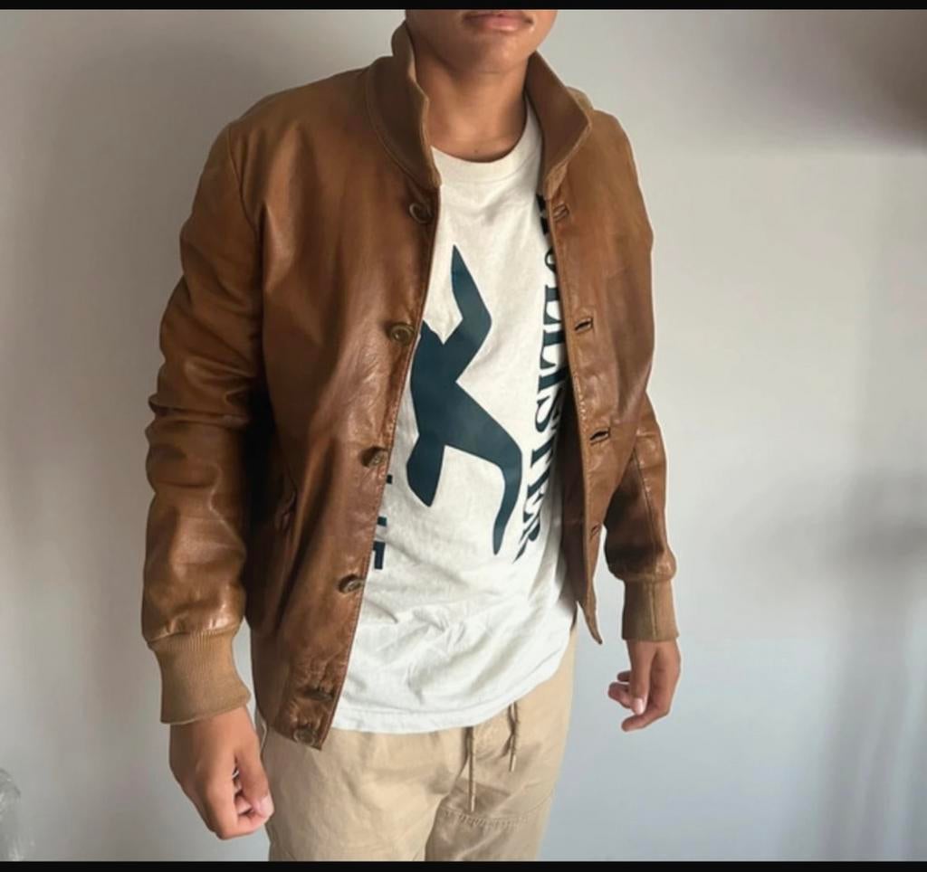 Vintage leather jacket S size, Ophalen of Verzenden, Zo goed als nieuw