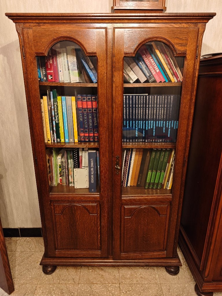 houten boekenkast met deuren, Maison & Meubles, Avec porte(s), 25 à 50 cm, 100 à 150 cm, Chêne