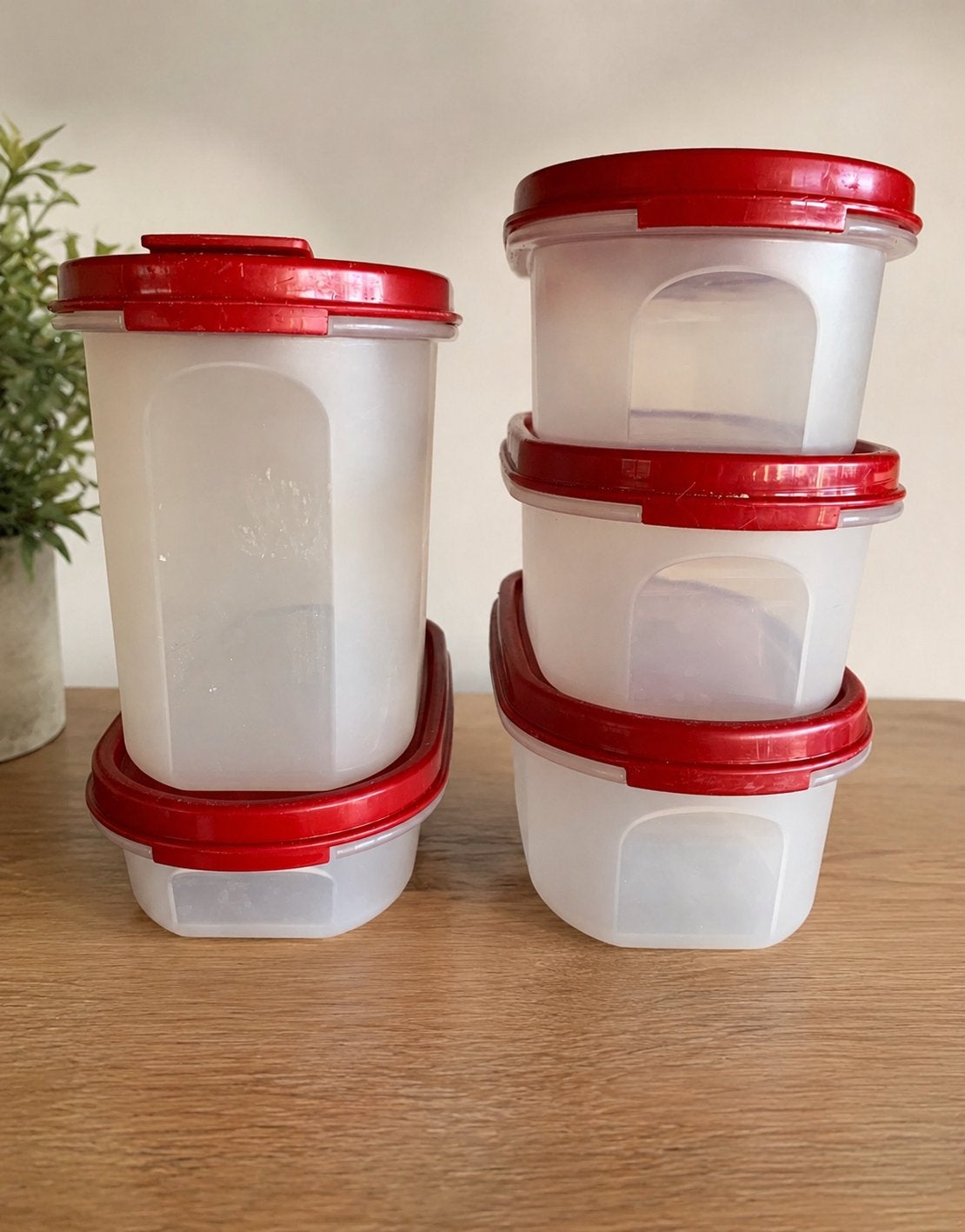 SET VAN 5 STAPELBARE TUPPERWARE — 25€, Ophalen, Gebruikt, Bus of Trommel, Met deksel