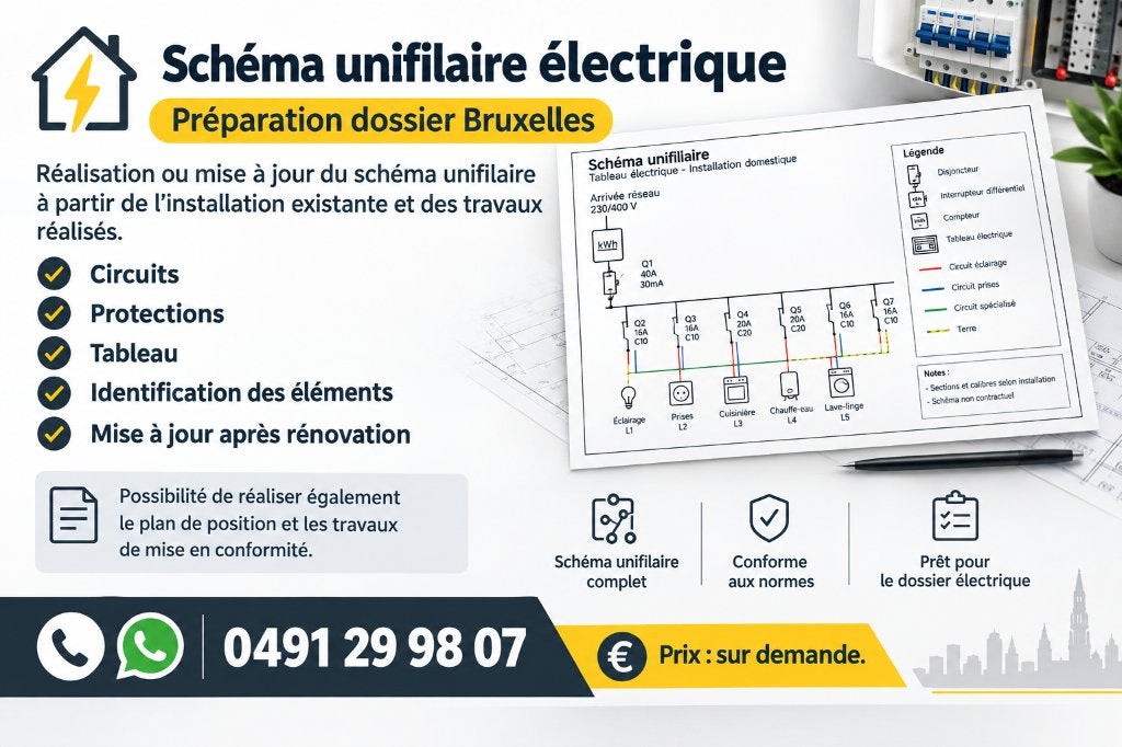 Schéma unifilaire électrique – Préparation dossier Bruxelles, Enlèvement, Neuf
