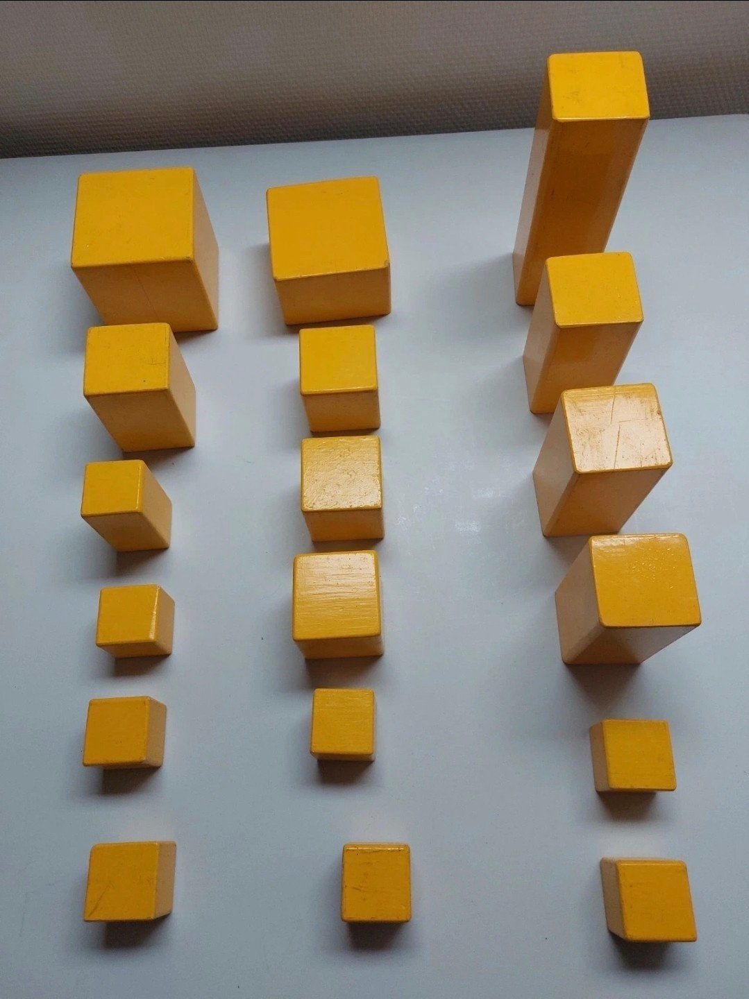Set van 18 houten blokken – geel, Hobby en Vrije tijd, Ophalen, Gebruikt, Hout, Geel